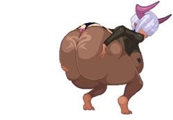 2d 2d_animation anal animated big_ass big_breasts buttjob clothing_entrapment covered_buttjob creampie cum cum_in_ass cum_inside cumming dark-skinned_female dark_skin from_behind hair_over_eyes horns huge_ass no_sound obese overweight piggyback piggyback_ride pixel_animation pixel_art see-through_clothing shared_clothes standing_on_toes standing_sex tacchon tight_clothes tight_clothing video white_background white_hair