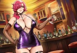 1girls ai ai_assisted ai_generated alcohol bar big_breasts blue_eyes choker cleavage curvaceous curvy curvy_body curvy_female curvy_figure dress drink drinks elbow_gloves female female_only gloves luxurious oc original original_character panties panty_peek pink_hair prussia123 purple_dress request requested sexy_body sexy_clothing sexy_female short_hair skimpy skimpy_clothes skimpy_dress solo solo_female thick thick_hips thick_thighs