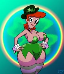 artist_signature big_breasts black_eyes bowler_hat breasts cartoon_network cel_shading chocker cuffs dexter's_laboratory dexter's_mom eyelashes eyeshadow female female_focus female_only four_leaf_clover gold gold_(metal) gold_coin gold_earrings green_clothing green_dress green_hat hat huge_breasts large_breasts light-skinned_female light_skin looking_at_viewer mature mature_female milf orange_hair red_hair red_lipstick rustysh4ckl3ford shamrock shiny_clothes shiny_eyes short_hair simple_background simple_shading smile solo solo_female st._patrick's_day stripped_thighhighs thick thick_thighs thighhighs thighs thunder_thighs voluptuous voluptuous_body voluptuous_female