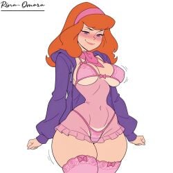 ai_generated blush bra breasts daphne_blake female female_only headgear hourglass_figure jacket lingerie long_hair navel orange_hair panties purple_eyes rina-omura scarf scooby-doo slim_female smile stockings tagme thick_thighs voluptuous wide_hips