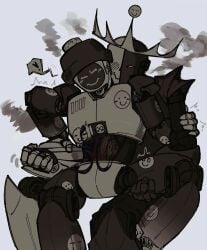 007n7_(forsaken) 2boys android black_and_white blush forsaken_(roblox) leg_grab noli_(forsaken) pulling_wires robot sitting trembling wire wireplay yaai_noli