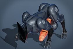 3d_(artwork) abstract_background absurd_res android arctiwolf armor balls big_balls big_penis blade_wolf digital_media_(artwork) feral genitals glowing glowing_genitalia glowing_penis hi_res huge_balls huge_cock joints kneeling konami latex latex_body looking_offscreen machine male metal metal_gear metal_gear_rising:_revengeance metal_plates penis plate_armor platinumgames robot robot_feral solo tongue tongue_out