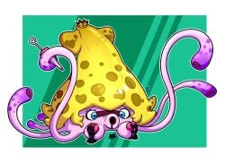 blooper blue_eyes crown gooper_blooper huge_breasts ink lactation parasol princess_peach squid tagme_(artist) tentacles transformation unusual_lactation