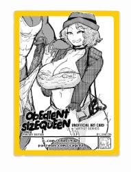 1girls big_penis big_penis_adoration black_and_white blonde_hair blue_eyes breasts_squeeze bucket_hat card cheating cleavage erection fanart female_pokemon_trainer grin halftone hand_on_penis happy_expression hary96 hat holding_penis huge_breasts huge_cock jacket large_breasts microskirt monochrome netorare obedient open_jacket penis_on_breasts pleased pokemon pokemon_xy screentone serena_(pokemon) short_hair size_queen smile solo strapless_top striped_hat trading_card veiny_penis wavy_hair