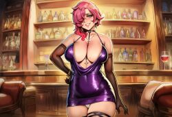 1girls ai ai_assisted ai_generated bar big_breasts blue_eyes choker cleavage curvaceous curvy curvy_body curvy_female curvy_figure dress elbow_gloves female female_only gloves luxurious oc original original_character panties panty_peek pink_hair prussia123 purple_dress request requested sexy_body sexy_clothing sexy_female short_hair skimpy skimpy_clothes skimpy_dress thick thick_hips thick_thighs