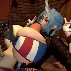 3d 3d_animation animated bathroom big_breasts bouncing_breasts celeste_(deadlock) clothed deadlock double_peace_sign futanari lobbyandwoopy paizuri peace_sign rule_63 second_life silver_(deadlock) sound tagme thrusting titfuck_under_clothes titjob unicorn_horn video