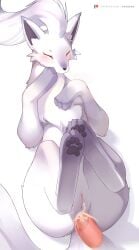 1girl ^_^ alolan_ninetales anal ancesra animal_focus animal_sexualization artist_name bestiality blush breath cleft_of_venus clitoral_hood closed_eyes closed_mouth covering_own_mouth cum cum_in_ass disembodied_penis erection feet fox from_above full_body hand_on_own_chest hand_to_own_mouth hetero highres large_variant_set legs_up long_hair lying multiple_tails no_humans non-web_source on_back patreon_logo patreon_username pawpads penis pokemon pokemon_(creature) pussy sex simple_background soles solo_focus sweat tail uncensored variant_set watermark web_address white_background white_hair zoophilia