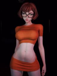 3d 3d_(artwork) ai_generated animated brown_hair dancing doctor_payne nerd nerdy_female scooby-doo seductive slim sortaplaymates striptease