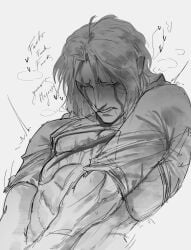 1boy blush blush_lines breath_cloud broken closed_eyes comic comic_panel dialogue doll doll_joints gash heart hearts_around_body hearts_around_head injury kingdom_of_marionettes knight knighter long_hair long_hair_male marionette off_screen_character oneirocorrp page_1 puppet royal royal_treatment royalty scar scar_on_chest shaded shaking shirt_up shivering sketch sweat sweatdrop sweating sweaty sweaty_body sweaty_chest sweaty_pecs tear tearing_up tears teary_eyes text