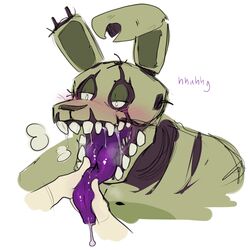 1boy 1other 2021 ambiguous_gender animatronic anthro anthro_focus blush bodily_fluids breath corpse disembodied_hand drooling duo english_text five_nights_at_freddy's five_nights_at_freddy's_3 green_body green_nose half-closed_eyes holding_tongue lagomorph leporid long_ears long_tongue looking_pleasured machine male male_focus male_only mammal monsterdongles mouth_shot multicolored_body narrowed_eyes notched_ear open_mouth portrait rabbit robot saliva sharp_teeth simple_background solo_focus springtrap springtrap_(fnaf) tan_body tan_skin teeth text tongue tongue_out torn_body torn_face two_tone_body video_games white_background white_eyes wire