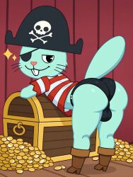 ai_generated ass balls big_ass big_butt big_tail booty coins eyepatch femboy happy_tree_friends kez-the-jetser male otter panties peg_leg pirate_hat russell_(htf) seductive_eyes sexy sexy_ass sexy_butt shirt treasure_chest