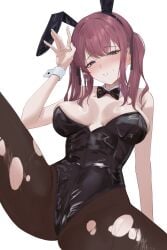 1girls blush breasts bunny_ears bunnysuit cevio eru_aise female female_only leotard natsuki_karin pantyhose solo torn_pantyhose