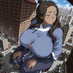 1girls ai_generated avatar_the_last_airbender big_breasts breasts building building_destruction city clothed clothed_female dark-skinned_female dark_skin female female_focus female_only giantess katara large_boobs large_breasts memesrus1234 nickelodeon nicktoons solo solo_female solo_focus thick_thighs thighs water_tribe