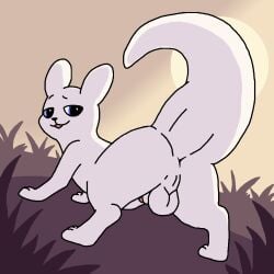 1:1 animal_genitalia anus ass backsack balls black_nose blue_eyes dialogue ears_up eyebrows feet feral genitals grass hindpaw male open_mouth orange_sky paws penis penis_tip pink_mouth pink_penis plant purple_grass rain_world raised_eyebrow raised_tail sheath sky slugcat solo sun survivor_(rain_world) tail talking_to_viewer text third-party_edit videocult white_body white_skin zlite