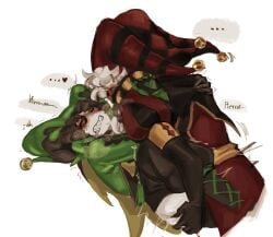 2d 2d_(artwork) 2d_artwork ambiguous_penetration black_hair blush blushing choco_sheepie_(artist) drool drool_on_face drooling english english_language english_text gay gay_anal gay_male gay_sex grabbing harlequin_(the_freak_circus) homo homoerotic homosexual homosexual_male homosexual_sex jester jester_cap jester_costume jester_hat jester_outfit long_hair missionary_position no_visible_genitalia pierrot_(the_freak_circus) saliva saliva_drip sharp_teeth short_hair straight_hair text tfc the_freak_circus wavy_hair white_hair