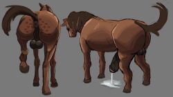 backsack balls big_butt cum equid equine equine_genitalia excessive_cum feral horse horsecock lipstick lipstick_mark male male_only presenting_anus raised_leg raised_tail