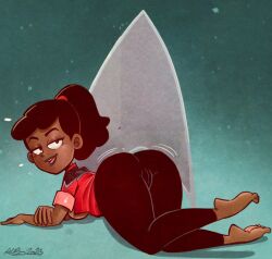 alboart barefoot beckett_mariner brown_skin chocolate_girl clothed colored ebony ebony_female edit edited feet genital_outline human laying_down seductive seductive_look shaking shaking_ass star_trek