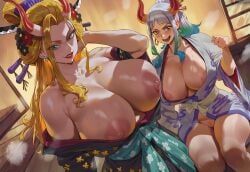 ai_assisted ai_generated black_maria female female_only large_breasts nipples one_piece pussy_peek shexyo yamato_(one_piece)