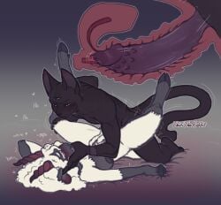 2026 3_eyes anthro areola bovid breasts caprine cloven_hooves cult_of_the_lamb digital_drawing_(artwork) digital_media_(artwork) domestic_cat duo felid feline felis female female_penetrated finger_in_mouth from_front_position genitals hi_res hooves horn hybrid_genitalia hybrid_penis internal internal_vaginal lamb_(cult_of_the_lamb) lying male male/female male_penetrating male_penetrating_female mammal massive_monster_(studio) missionary_position multi_eye narinder nipples on_back penetration penile penile_penetration penile_spines penis penis_in_vagina sex sheep spread_legs spreading thiritherabbit tongue tongue_out vaginal_penetration