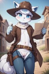 ai_generated alolan_vulpix anthro blue_eyes desert female map pokemon pokemon_(species) pussy unbothered unzipped vulpix white_body white_hair