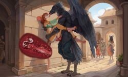 absurd_res anthro avian bird bleak_(raveger) bodily_fluids claws corvid corvus_(genus) cum deymark duo female french_kissing from_front_position genital_fluids genitals hi_res internal kissing knot knotted_penis male male/female mammal mouse murid murine oscine passerine pawpads penetration penis public public_sex raven rodent sex size_difference standing tongue tongue_out vaginal_penetration vulva