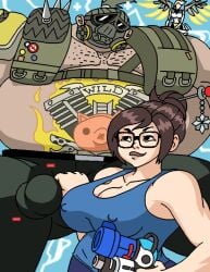 ballbusting dboy erect_nipples_under_clothes femdom male/female mei_(overwatch) overwatch