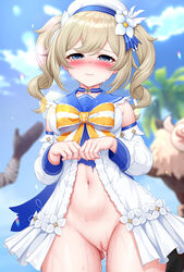 barbara_(genshin_impact) barbara_(summertime_sparkle)_(genshin_impact) blue_eyes creampie crying cum cum_in_pussy cum_inside genshin_impact hilichurls_(species) jc_shikikan nun pussy swimsuit thighs uncensored