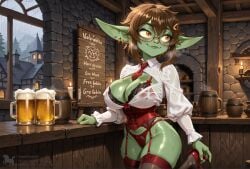 ai_generated amber_eyes big_ass big_breasts big_butt blouse blush blushing brown_eyes brown_hair colored_skin corset creamhorseai curvy curvy_female curvy_figure elf_ears erect_nipples female fit fit_female garter_belt glasses goblin goblin_female green_skin high_resolution highres honey_goblin horny horny_female hourglass_figure huge_ass huge_breasts indie_virtual_youtuber indoors jewelry lingerie long_ears mature mature_female medieval medieval_clothing monster_girl perfect_body pierced_ears posing seductive seductive_look short_hair shortstack smaller_female smiling smiling_at_viewer standing sweat sweating sweaty sweaty_body tavern tavern_wench thick_thighs virtual_youtuber voluptuous voluptuous_female vtuber vtuberfanart