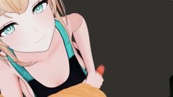 1boy 1girls 3d animated blonde_hair blue_eyes blush breasts censored cleavage cum cum_on_floor ejaculation eye_contact_pov handjob hololive hololive_japan holox kazama_iroha looking_at_viewer male_pov mikumikudance mmd mosaic_censoring one-piece_swimsuit penis peperon_(peperon5454) pov sideboob smaller_female sound swimsuit taller_male video virtual_youtuber