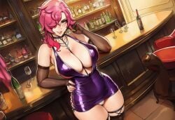1girls ai ai_assisted ai_generated bar big_breasts blue_eyes choker cleavage curvaceous curvy curvy_body curvy_female curvy_figure dress elbow_gloves female female_only gloves luxurious oc original original_character panties panty_peek pink_hair prussia123 purple_dress request requested sexy_body sexy_clothing sexy_female short_hair skimpy skimpy_clothes skimpy_dress solo solo_female thick thick_hips thick_thighs