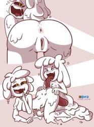 artist_signature commission cunnilingus delirium_(the_binding_of_isaac) dmf_nsfw female female_only rimming rimming_female rule_63 simple_background slime slime_girl the_binding_of_isaac yuri