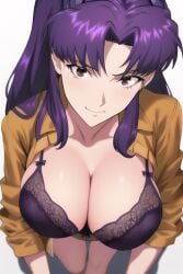 1girls 92_brks ai_generated big_breasts bra breasts busty cleavage female female_only gainax high-angle_view large_breasts light-skinned_female lingerie mature mature_female mature_woman misato_katsuragi nai_diffusion neon_genesis_evangelion smile stable_diffusion