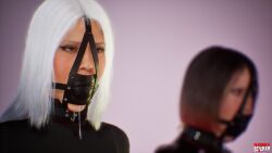 3d bondage boundtightgames gagged game game_cg kinkystudio latex panel_gag white_hair