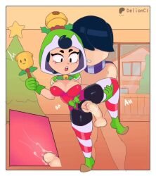 1boy 1girl1boy 1girls animated brawl_stars edgar_(brawl_stars) emiliodennisc1 holding_leg janet_(brawl_stars) jolly_janet_(brawl_stars) loop one_leg_up x-ray