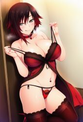 ai_generated babydoll belly_piercing big_breasts lingerie nightgown ruby_rose rwby