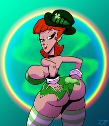artist_signature ass ass_focus back back_view big_ass big_breasts black_eyes bowler_hat bubble_ass bubble_butt cartoon_network cel_shading chocker cuffs curvy curvy_body curvy_female curvy_figure dexter's_laboratory dexter's_mom eyelashes eyeshadow female female_focus female_only four_leaf_clover gold gold_(metal) gold_earrings green_clothing green_dress green_hat hands_on_ass hat huge_breasts large_breasts light-skinned_female light_skin looking_at_viewer looking_back mature mature_female milf orange_hair red_hair red_lipstick rustysh4ckl3ford shamrock shiny_clothes shiny_eyes short_hair simple_background simple_shading smile solo solo_female st._patrick's_day stripped_thighhighs thick thick_ass thick_butt thick_thighs thighhighs thighs thunder_thighs voluptuous voluptuous_body voluptuous_female