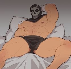 bara call_of_duty call_of_duty_modern_warfare_(2019) call_of_duty_modern_warfare_2_(2022) gay ghost_(modern_warfare_2) human human_male human_only masked masked_male masked_men masked_only muto20002 on_bed simon_riley underwear underwear_only