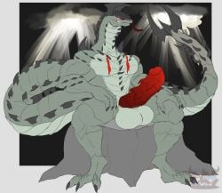 2025 3_toes anthro arm_spikes balls barazoku biceps big_balls big_penis capcom chest_markings chin_spikes claws cloud cloudy_sky daikuhiroshiama dalamadur dark_sclera digitigrade elder_dragon erection facial_spikes feet forked_tongue genitals hand_on_leg hand_on_thigh head_spikes hi_res horn huge_balls huge_cock light light_beam long_tail looking_at_viewer male markings monster_hunter pecs penis pupils red_eyes red_markings red_penis shoulder_spikes simple_background sitting sky slit_pupils solo spiked_penis spiked_tail spikes spikes_(anatomy) sunbeam sunlight tail teeth toe_claws toes tongue tongue_out triceps