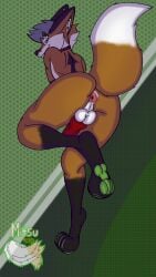 absurd_res animal_genitalia animal_penis anthro anus balls canid canine canine_genitalia canine_penis collar femboy fox genitals hi_res male mammal mitsuthesune nude paws penis red_fox solo spread_cheeks true_fox vir_the_fox