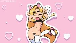 blonde_hair caramelldansen cat_ears cat_girl cat_tail catgirl cute dance dancing doopie_do_over gif heart kittenbell_(artist) long_hair one_tooth_visible pink_nipples shaved_pussy small_breasts stockings tagme