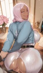 1boy 1girls ai_assisted ai_generated ass ass_focus big_ass big_breasts big_penis blue_eyes breasts dark_skin en'en_no_shouboutai enen_no_shouboutai fire_force hibana_(fire_force) pink_hair princess_hibana straight vendetta_ai venus_body wet wet_body wet_pussy wet_skin