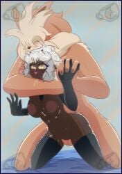 anthro blue_border border canid canine caprine doggy_style duo ed-nsfw ewe fan_character female from_behind_position generation_5_pokemon generation_8_pokemon hi_res interspecies male male/female nintendo pok-zone pokemon pokemon_(species) sex sheep size_difference stoutland wooloo