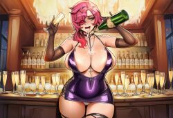 1girls ai ai_assisted ai_generated alcohol bar big_breasts blue_eyes choker cleavage curvaceous curvy curvy_body curvy_female curvy_figure dress drink drinking drinking_alcohol drinks elbow_gloves female female_only gloves luxurious oc original original_character panties panty_peek pink_hair prussia123 purple_dress request requested sexy_body sexy_clothing sexy_female short_hair skimpy skimpy_clothes skimpy_dress solo solo_female thick thick_hips thick_thighs