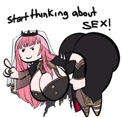 anonymous_artist big_ass big_breasts breasts clothed hololive hololive_english hololive_myth meme mori_calliope pointing stop_thinking_about_sex virtual_youtuber