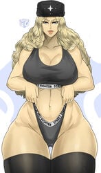 1girls big_breasts blonde_hair blue_eyes breasts calvin_klein cleavage curvaceous eye_contact female female_only huge_breasts kolin large_breasts lips long_hair looking_at_viewer mature_female milf sekushimagik solo street_fighter street_fighter_v thick_lips thick_thighs thighhighs thong ushanka voluptuous wide_hips