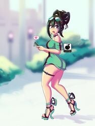 1girls clothed female female_only high_heels linkartoon looking_at_viewer my_hero_academia open_toe_shoes shounen_jump simple_background solo stiletto_heels thick_ass thick_thighs tsuyu_asui very_high_heels