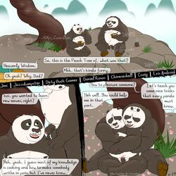 1:1 2021 2boys anthro ari_guardian balls black_body black_fur black_nose closed_eyes comic detailed_background dreamworks duo eating english_text erection father father_and_child father_and_son flaccid foreskin fur genitals giant_panda glans hi_res hug hugging_from_behind incest kung_fu_panda li_shan_(kung_fu_panda) male male/male mammal master_po_ping moobs nipples outside overweight overweight_male parent parent_and_child partially_retracted_foreskin penis plant sitting son text tree uncut ursid white_body white_fur yaoi