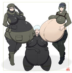 3girls belly big_belly big_breasts breasts clothed clothing ela_(rainbow_six) green_hair hyper_belly hyper_pregnancy iana_(rainbow_six) pregnant rainbow_six rainbow_six_siege skin_tight tagme tom_clancy white_hair zeruxu zofia_(rainbow_six)