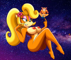 activision animal_humanoid anthro badger bedroom_eyes big_breasts blonde_hair blue_eyes breasts chaosknight_1 coco_bandicoot crash_(series) duo eyeshadow female green_eyes hair humanoid lipstick macro makeup mammal mammal_humanoid marsupial mustelid musteline narrowed_eyes nipples orange_body planet seductive sega sonic_(series) sonic_boom sonic_the_hedgehog_(series) space sticks_the_badger sticks_the_jungle_badger sticks_the_tejon surprised_expression video_games