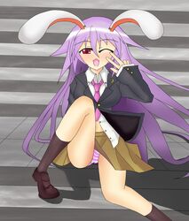 1girls female female_only loki_78 panties peace_sign reisen_udongein_inaba skirt tagme touhou upskirt wink